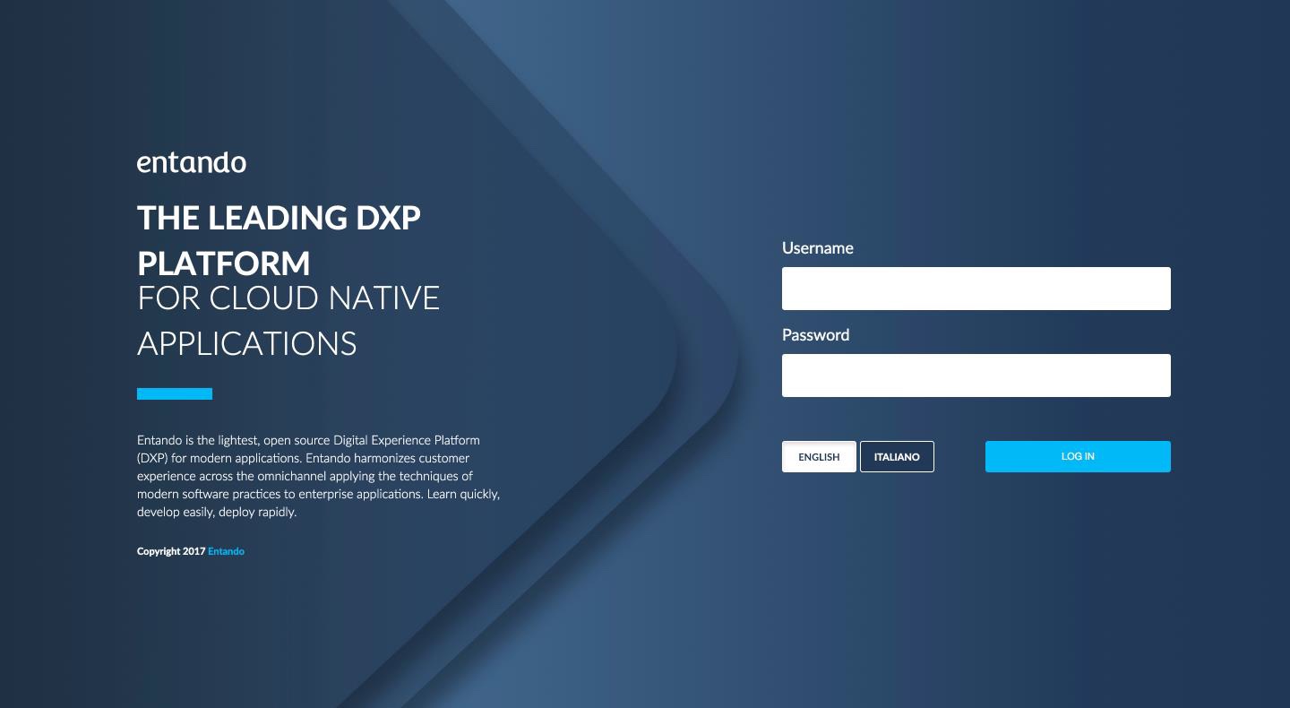Entando DXP Platform — interfaccia cloud-native