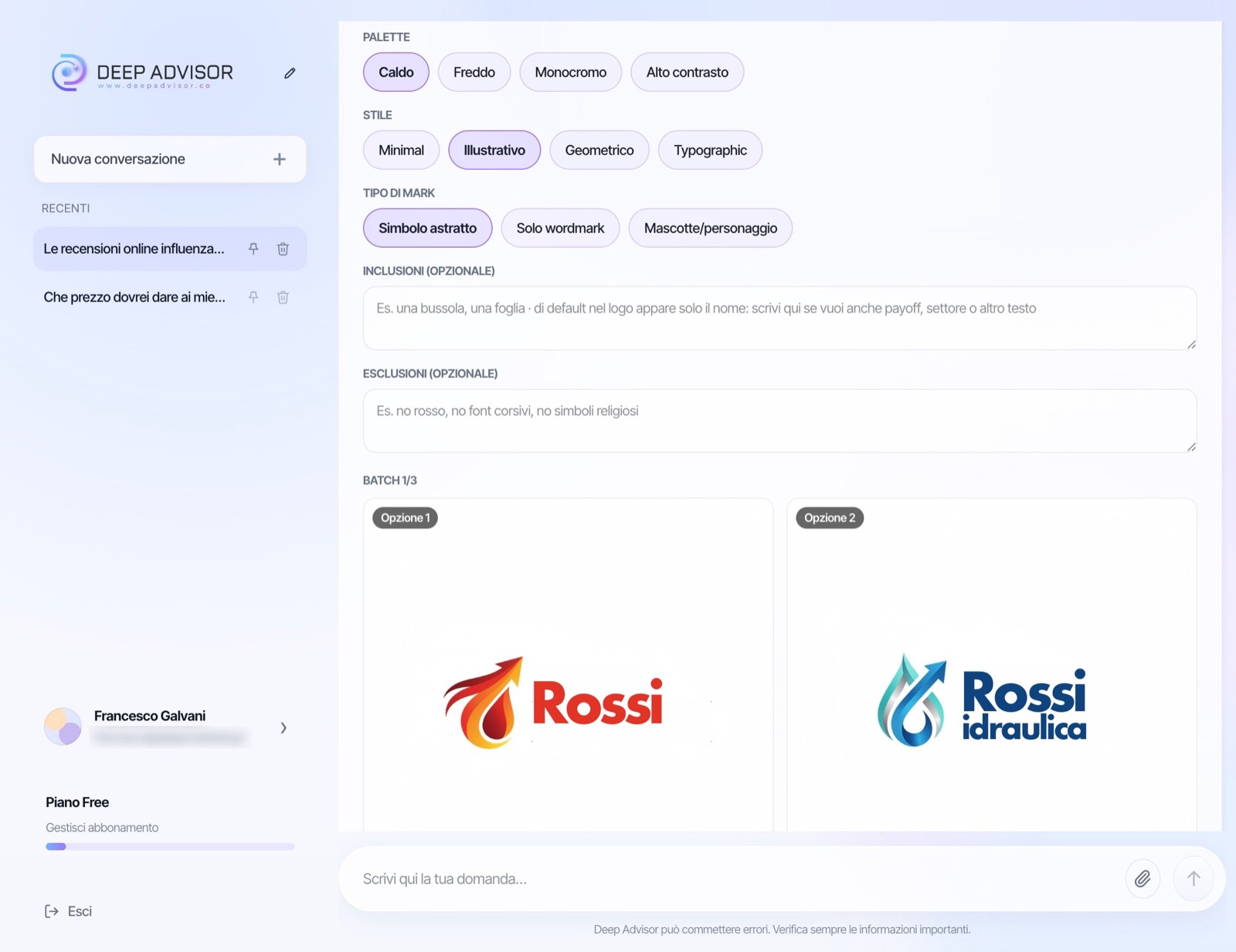 Esplorazione creativa loghi di Deep Advisor